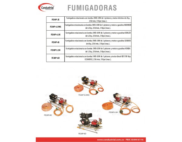 FUMIGADORA ESTACIONARIA A GASOLINA 4T - CONDUSTRIAL - FE30P-6.5WG