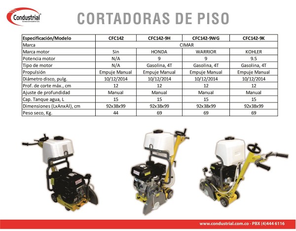 CORTADORA DE PISO A GASOLINA 4T CIMAR CFC142-9WG