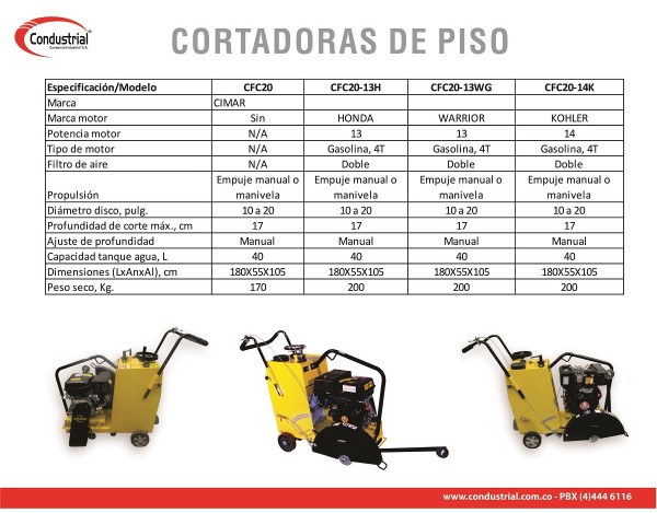 CORTADORA DE PISO A GASOLINA 4T - CIMAR - CFC20-14K