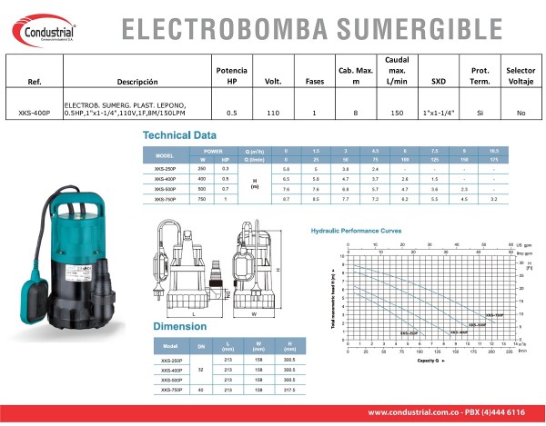 ELECTROBOMBA SUMERJIBLE XKS-400P