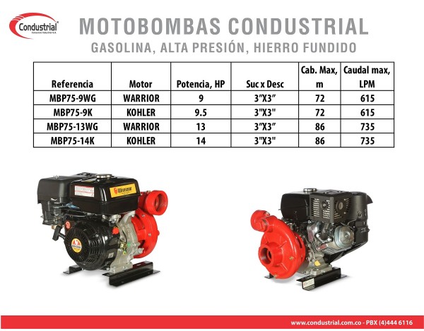MOTOBOMBA A GASOLINA ALTA PRESION - CONDUSTRIAL - MBP75-9K