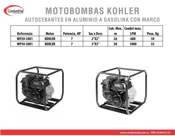 MOTOBOMBA A GASOLINA AUTOCEBANTE - KOHLER - WP20-3001