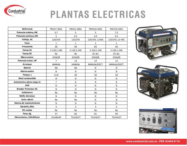 PLANTA ELECTRICA A GASOLINA KOHLER PRO37-3001