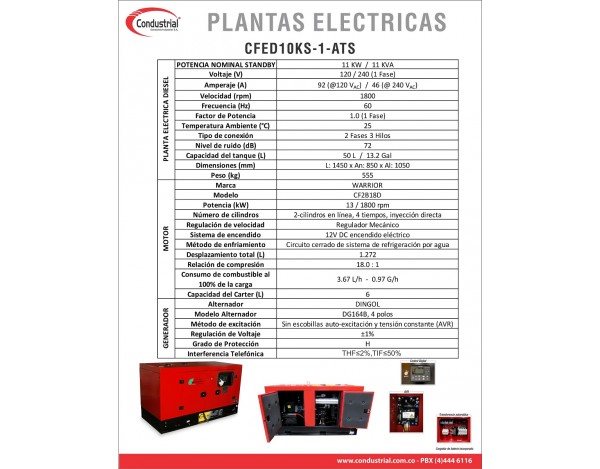 PLANTA ELECTRICA CFED10KS-1-ATS