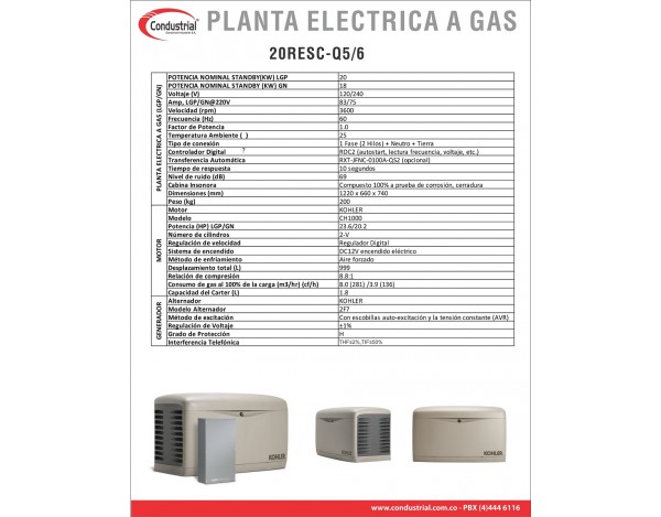PLANTA ELECTRICA A GAS KOHLER 20RESC-QS